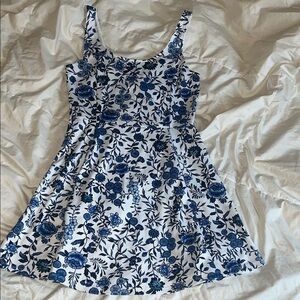Blue Floral Scoop-Neck Dress